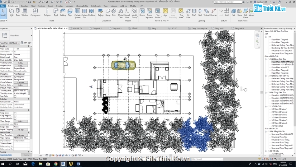 biệt thự 2 tầng 9x13m,Revit biệt thự 2 tầng,kiến trúc 2 tầng,Bản vẽ full revit 2 tầng